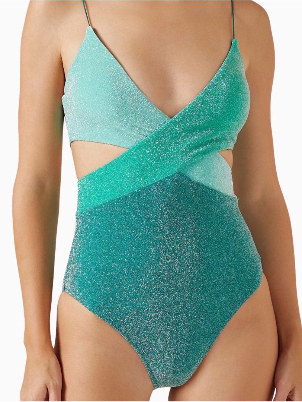 Metallic Teal Cross-Front One-Piece Swimsuit